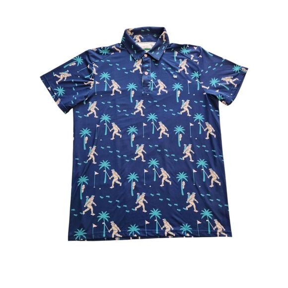Tipsy Elves Other - Tipsy Elves Sasquatch Bigfoot Golf Shirt Performance Large Blue Palm Tree